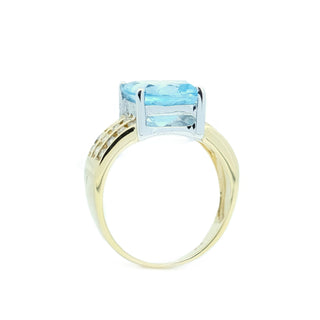 10mm Cushion Aquamarine Channel Set Diamond Ring - Johnny Jewelry