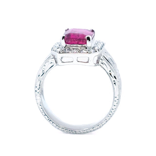 Rubellite Tourmaline & Diamond Hand Engraved Ring