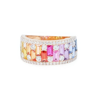Baguette Rainbow Sapphire & Diamond Ring