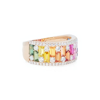 Baguette Rainbow Sapphire & Diamond Ring