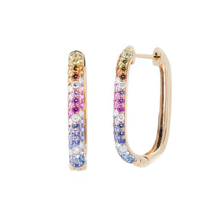 Gradient Micro Pave Rainbow Sapphire Diamond Huggie Earrings