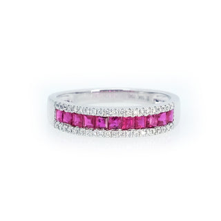 Channel Set Princess Cut Ruby & Diamond Ring