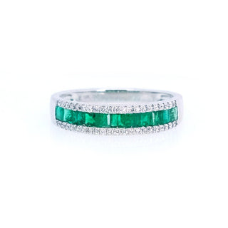 Channel Set Princess Cut Emerald & Diamond Ring