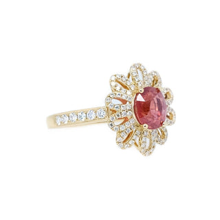 Padparadscha Sapphire & Diamond Daisy Halo Ring