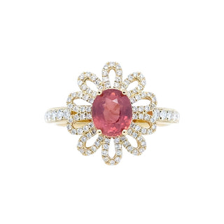 Padparadscha Sapphire & Diamond Daisy Halo Ring
