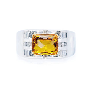 Men's East-West Citrine & Diamond Ring