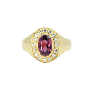Burgundy Sapphire Diamond Halo Signet Ring