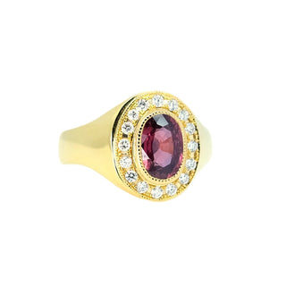 Burgundy Sapphire Diamond Halo Signet Ring