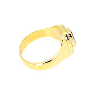 Burgundy Sapphire Diamond Halo Signet Ring