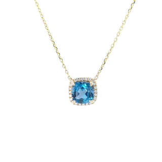 Petite Cushion London Blue Topaz Halo Necklace