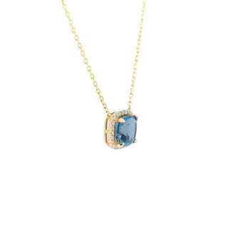 Petite Cushion London Blue Topaz Halo Necklace