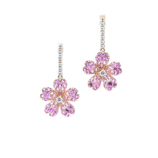 Pink Sapphire Sakura Cherry Blossom Drop Earrings