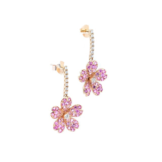Pink Sapphire Sakura Cherry Blossom Drop Earrings