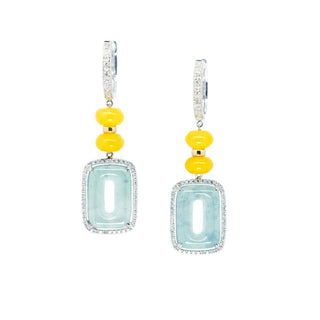 Icy and Citrus Jade Diamond Huggie Drop Earrings