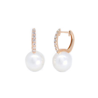 11.5mm South Sea Pearl Diamond Huggie Earrings