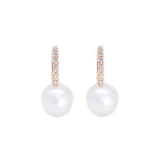 11.5mm South Sea Pearl Diamond Huggie Earrings