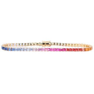 3.2mm Princess Cut Rainbow Sapphire Bracelet