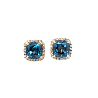 Petite Cushion London Blue Topaz Halo Earrings