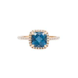 Petite Cushion London Blue Topaz Halo Ring