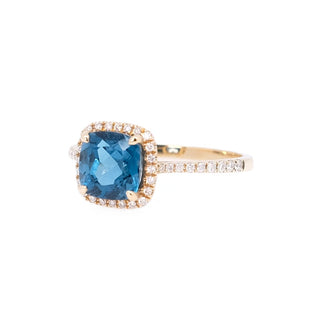 Petite Cushion London Blue Topaz Halo Ring
