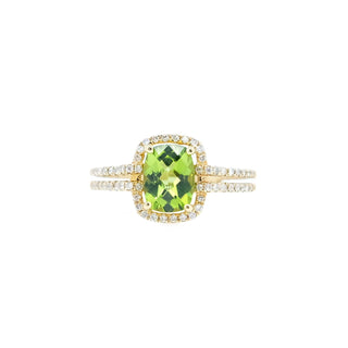 Cushion Peridot Diamond Halo Dual Band Ring