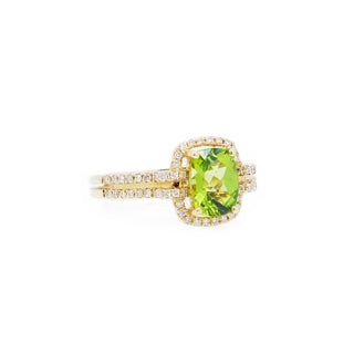 Cushion Peridot Diamond Halo Dual Band Ring