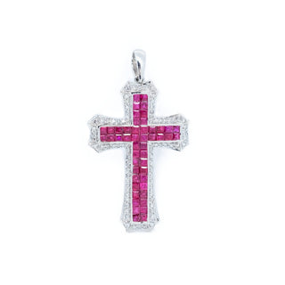 Edwardian Invisible Set Ruby & Diamond Cross Pendant
