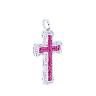 Edwardian Invisible Set Ruby & Diamond Cross Pendant