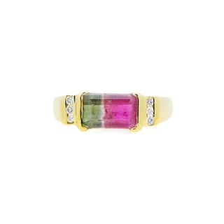 East West Watermelon Tourmaline & Diamond Ring