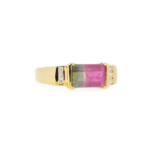 East West Watermelon Tourmaline & Diamond Ring