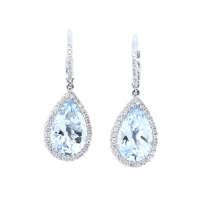 Aquamarine Teardrop & Diamond Earrings