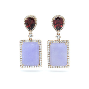 Art Deco Lavender Jade & Garnet Drop Earrings
