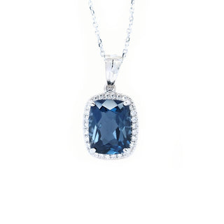 Cushion London Blue Topaz & Diamond Halo Pendant