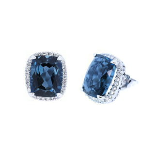 Cushion London Blue Topaz & Diamond Halo Earrings