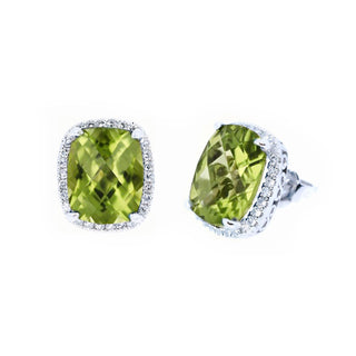 Cushion Peridot & Diamond Halo Earrings