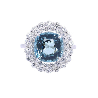 Galaxy Double Halo Aquamarine & Diamond Ring