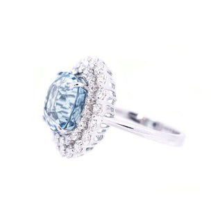 Galaxy Double Halo Aquamarine & Diamond Ring