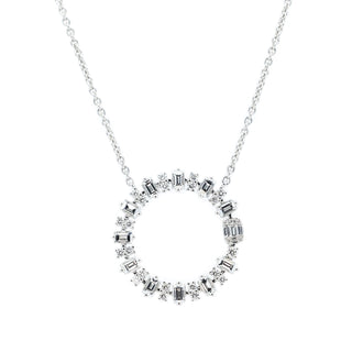 Deco Baguette & Round Diamond Circle Necklace