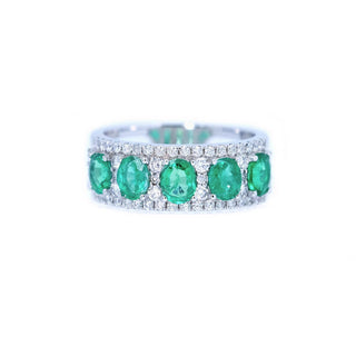 Five Stone Emerald & Diamond Anniversary Band