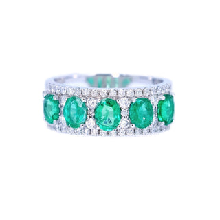 Five Stone Emerald & Diamond Anniversary Band