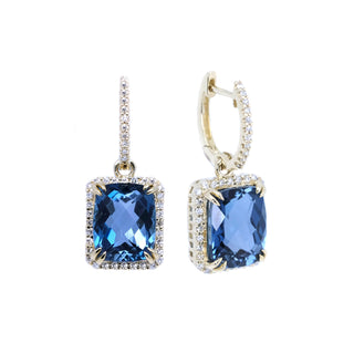 Cushion London Blue Topaz & Diamond Drop Earrings