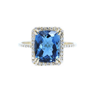 Cushion London Blue Topaz & Diamond Halo Ring