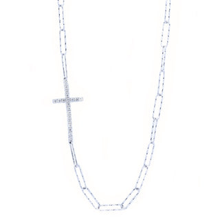 Sideways Diamond Cross 3mm Paperclip Necklace