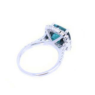 Cushion Teal Tourmaline & Diamond Halo Ring