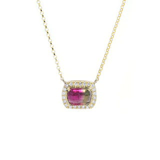 East West Watermelon Tourmaline & Diamond Necklace