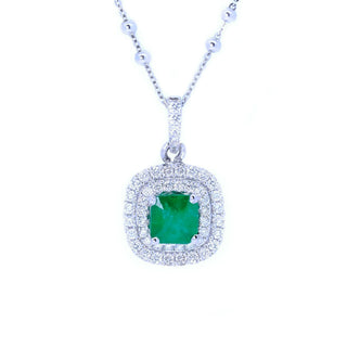 Double Halo Emerald & Diamond Pendant