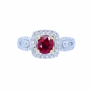 Victorian Cushion Ruby & Diamond Halo Ring