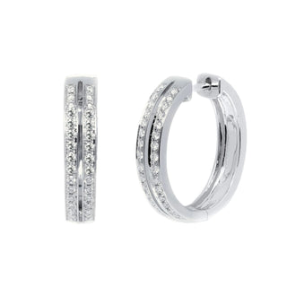 Oval Double Row Pave Diamond Hoop Earrings