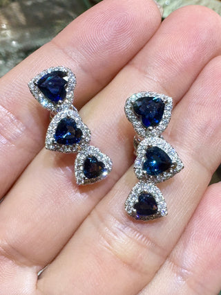 Heart Shaped Sapphire & Diamond Crawler Earrings - Johnny Jewelry