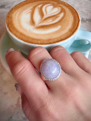 Lavender Jade Diamond Halo Signet Ring - Johnny Jewelry